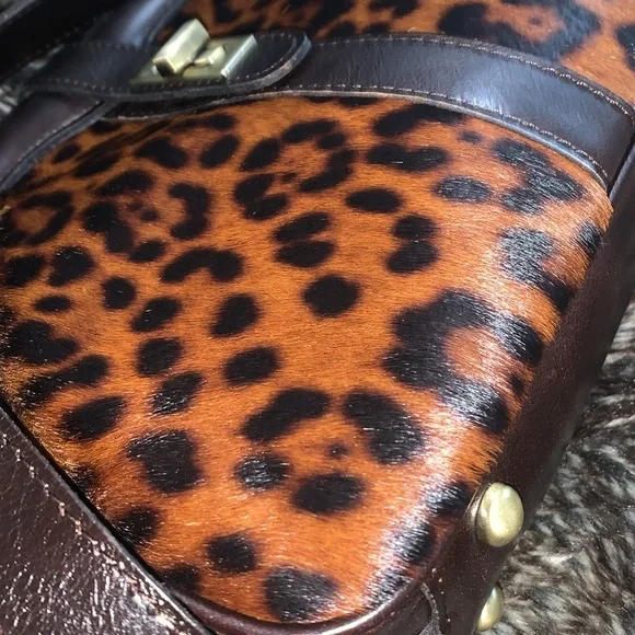 Patricia Nash Leopard Leather & Fur Crossbody Bag - Picture 2 of 7